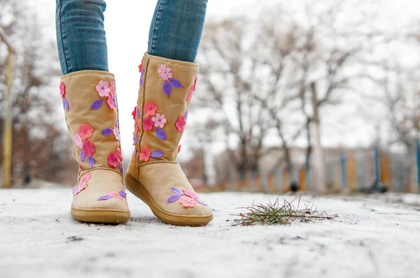 Legs Girl Winter Walk — Stock Photo, Image