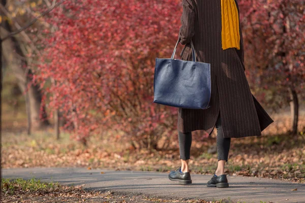 Fashionabel Höst Kvinna Trendig Höst Outfit Promenader Höstparken — Stockfoto