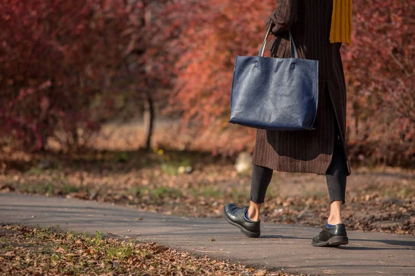 Fashionabel Höst Kvinna Trendig Höst Outfit Promenader Höstparken — Stockfoto