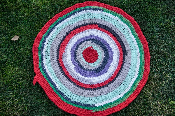 Colorful Knitted Carpet Form Used Shirts Recycle Concept — Stock Photo, Image