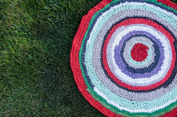 Colorful Knitted Carpet Form Used Shirts Recycle Concept — Stock Photo, Image