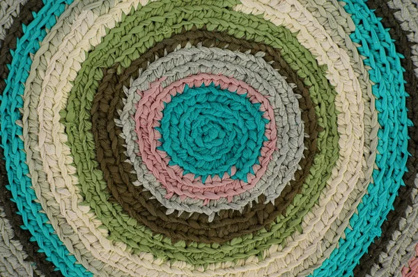 Colorful Knitted Carpet Form Used Shirts Recycle Concept — Stock Photo, Image