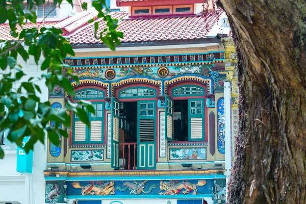 Casas Coloridas Con Ventanas Pintadas Persianas Histórico Barrio Little India — Foto de Stock