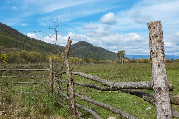 wooden fence on a farm in the village