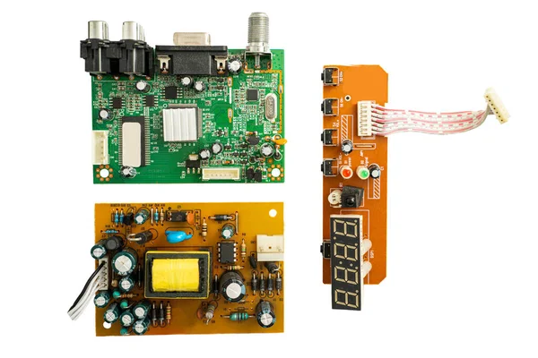 白色背景的电子电路和元件板Pcba — 图库照片
