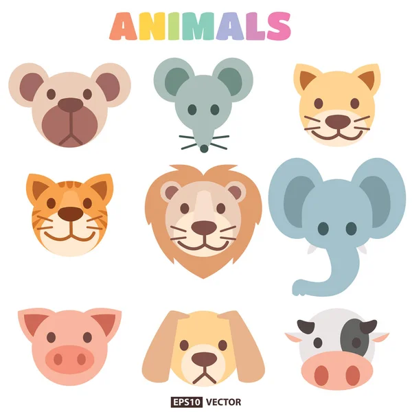 Collection tête d'animaux — Image vectorielle