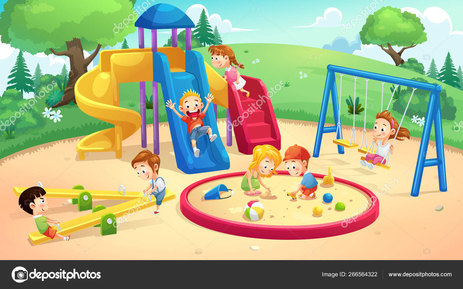 Мультфильм о парке и детской площадке Векторное изображение ©TAW4A 266564322