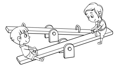 Çocuklar tahterevalli çizgi film tarzı oynamak