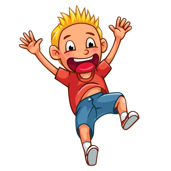 Rapaz saltando estilo cartoon — Vetor de Stock