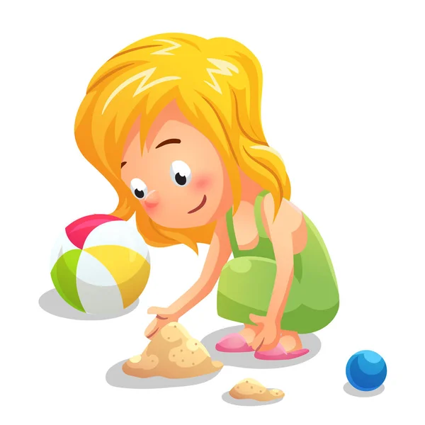 Κορίτσι παίζοντας άμμο στυλ κινουμένων σχεδίων — Διανυσματικό Αρχείο