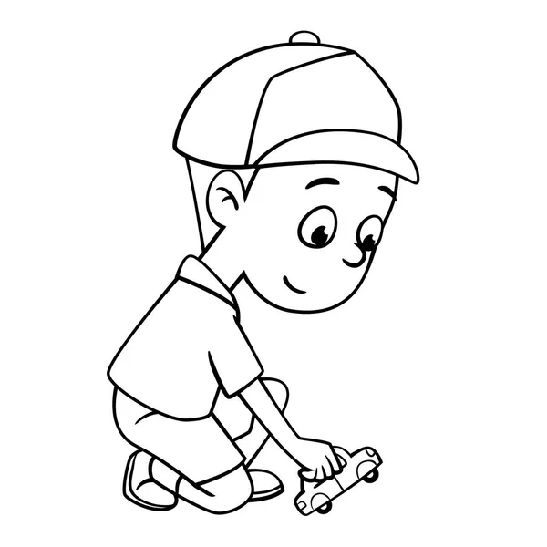 Αγόρι παίζοντας ένα στυλ κινουμένων σχεδίων αυτοκίνητο — Διανυσματικό Αρχείο