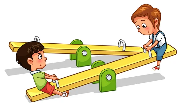 Los niños juegan balancín estilo de dibujos animados — Archivo Imágenes Vectoriales