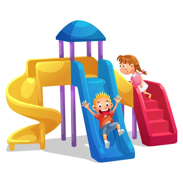 Kinder spielen Spielplatz Schieber Cartoon-Stil — Stockvektor