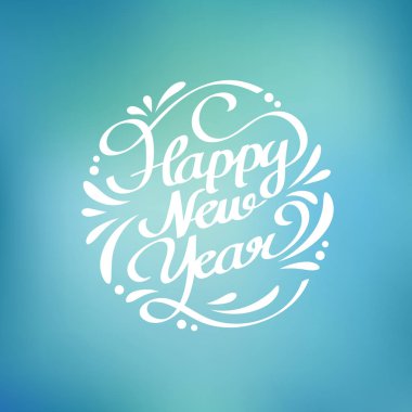 Mutlu Yıllar kaligrafi el yumuşak mavi backgroun üzerinde yazı