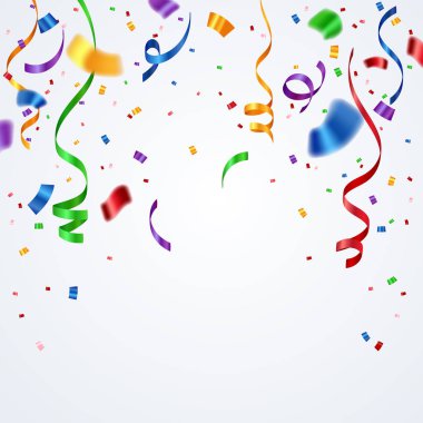 Renkli kurdele ve konfeti kutlama beyaz izole
