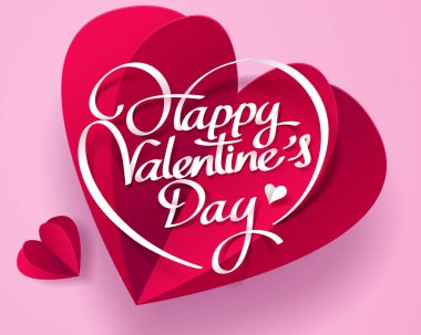 Kırmızı kalpli mutlu sevgililer günü kağıt sanatı, kağıt sanat