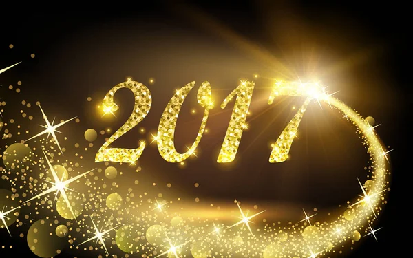 Strălucire de aur Anul Nou 2017 sărbătoare cu stea strălucitoare și glo — Vector de stoc
