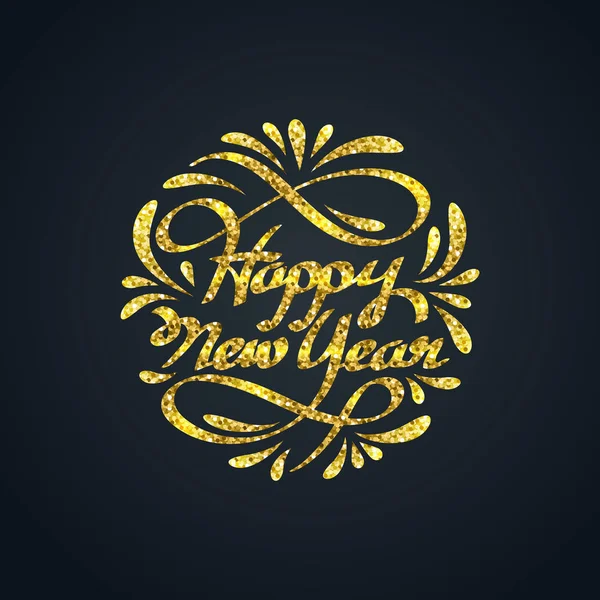 Gold glitter of HAPPY NEW YEAR calligraphy hand lettering, celeb — Stock Vector