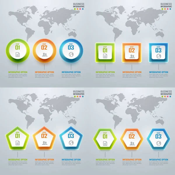 Sammlung von bunten Business-Infografiken und -Diagrammen, Licht — Stockvektor