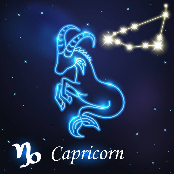 Light symbol of sea goat to Capricorn of zodiac and horoscope co