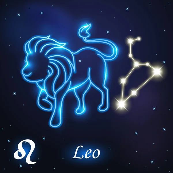 조디악과 별자리 개념의 레오에 사자의 빛 기호 — 스톡 벡터