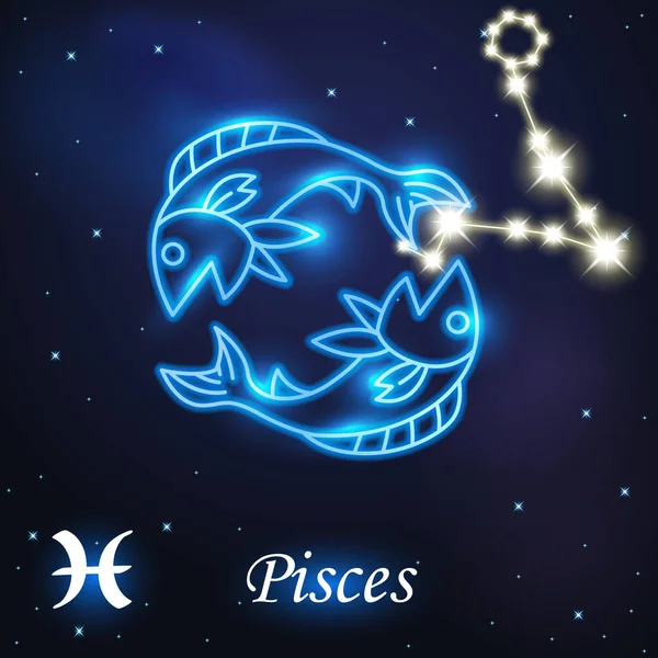 鱼的光符号到生肖和星座概念的双鱼座 — 图库矢量图片