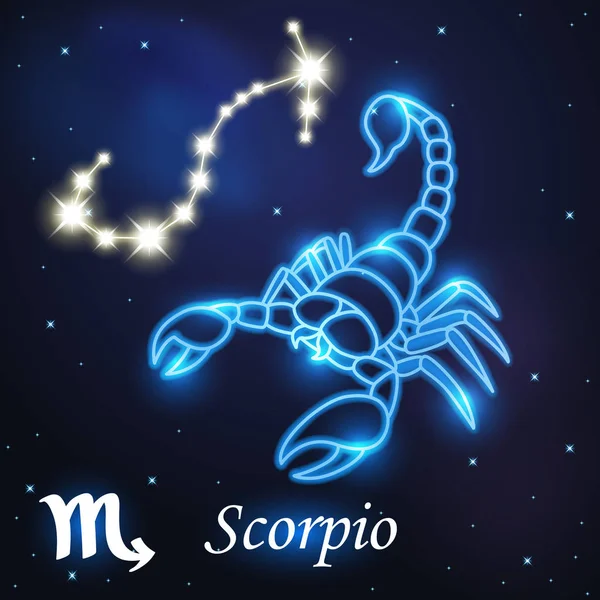 Licht symbool van Scorpion aan Schorpioen van Zodiac en Horoscoop conc — Stockvector