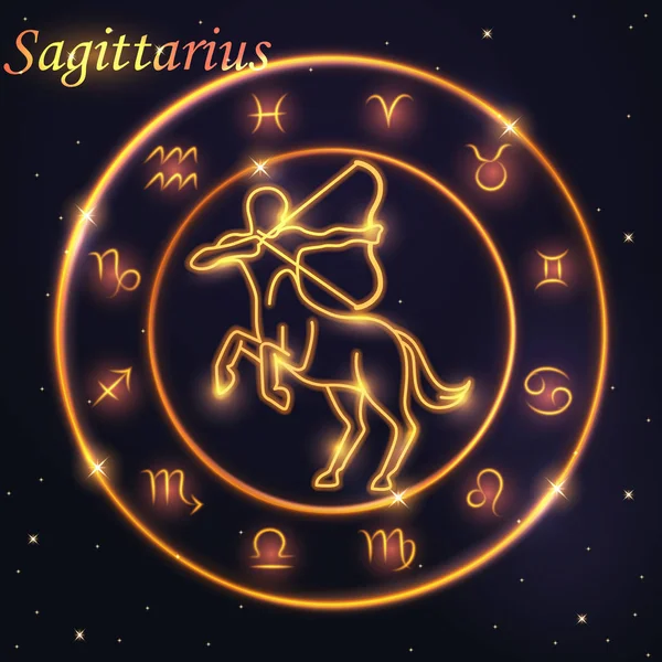 Light symbol of centaur archery to sagittarius of zodiac and hor — Stock Vector