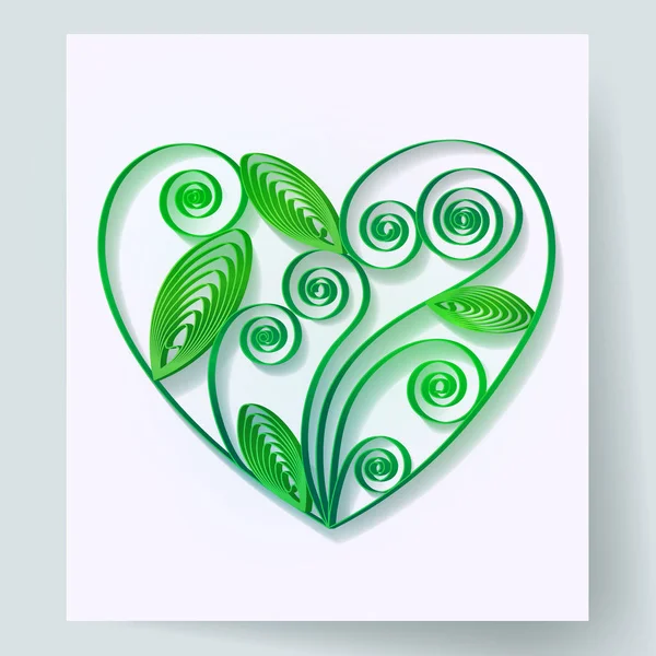 Arte de papel de planta de coração, conceito de ecologia e estilo quilling — Vetor de Stock