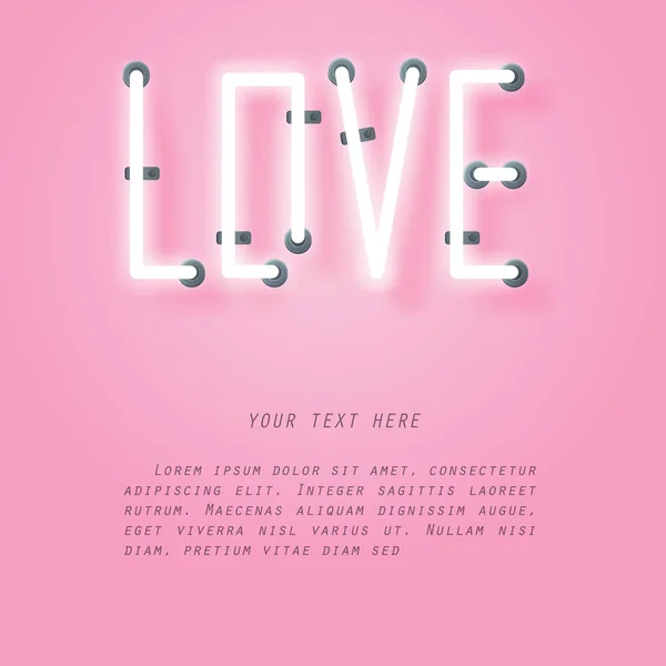 Effet néon et rose lumineux de l'amour avec espace pour le texte — Image vectorielle