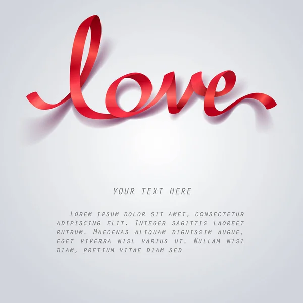 Rött band av kärlek kalligrafi och bokstäver, alla hjärtans dag — Stock vektor