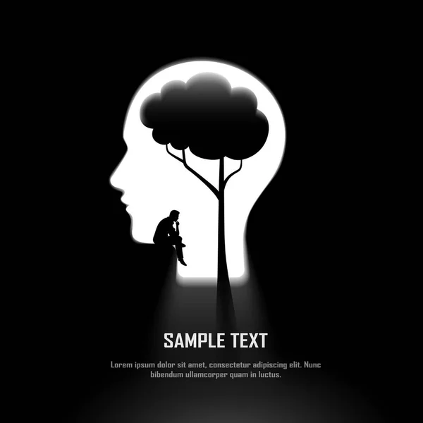 Silhouette of man sitting and thinking under the tree brain in h Royalty Free Stock Vectors