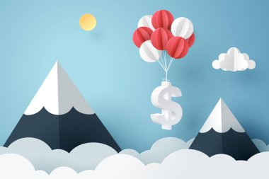 Balon ile asılı dolar işareti Kağıt sanat