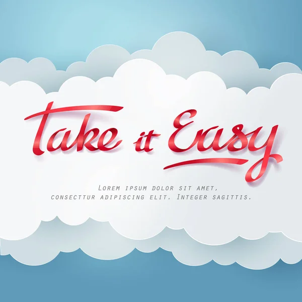 Art du papier et ruban rouge de Take it easy calligraphie main — Image vectorielle