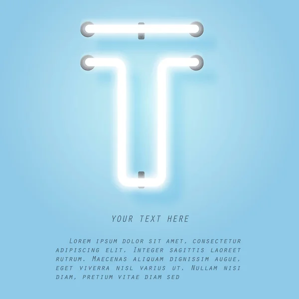 Lettrage T, néon et alphabet — Image vectorielle