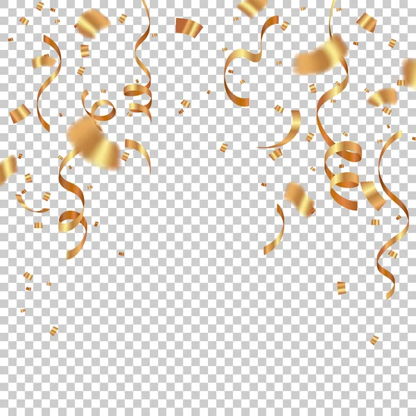Ruban d'or et confettis célébration isolé sur transparent — Image vectorielle