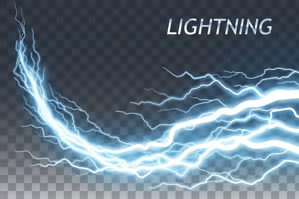 Lightning and thunder bolt or electric, glow and sparkle effect — Stock Vector