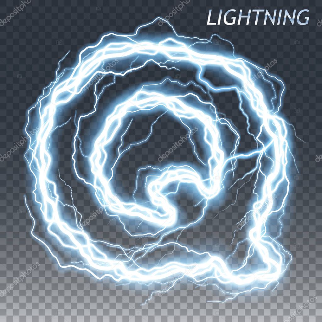 Lightning and thunder bolt or electric font, glow and sparkle