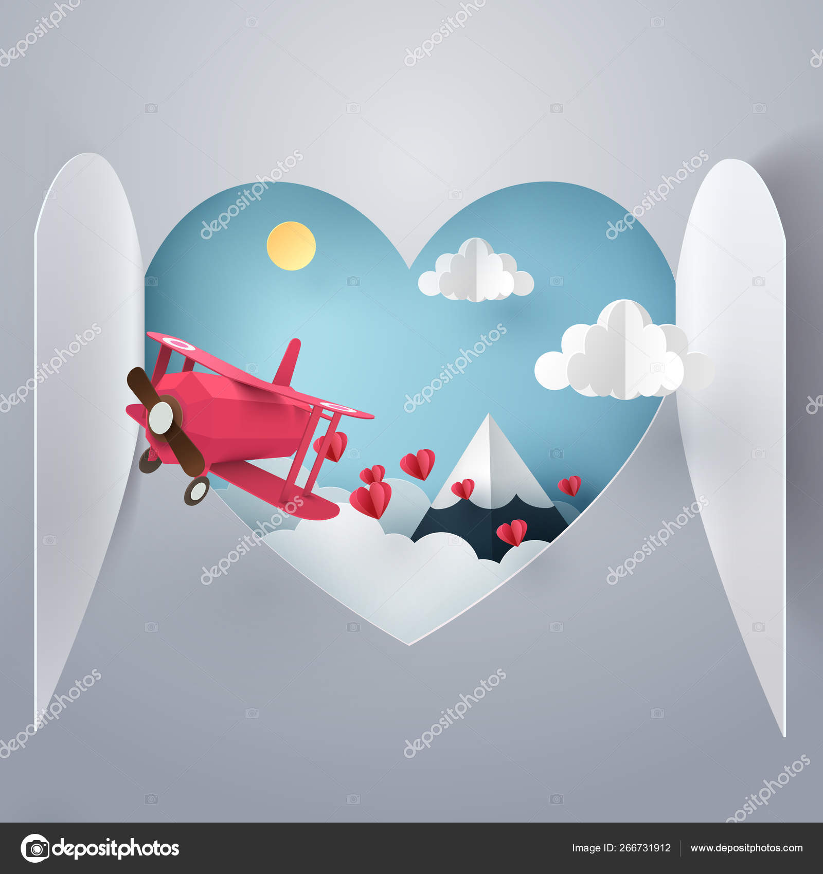 Бумажное Искусство Розового Самолета, Летящего Через Сердечные.