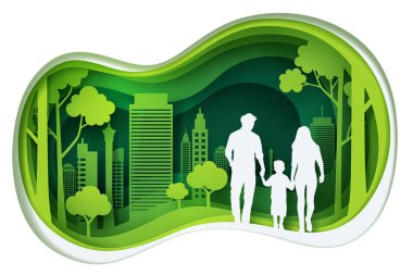 Kağıt aile ve park yeşil kasaba şekli, kağıt sanat oyulmuş
