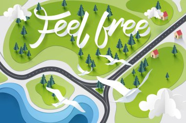 Feel free kaligrafi el yazısı ve uçan Kağıt sanat