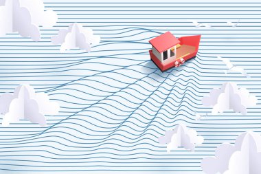Kırmızı tekne ve çizgili deniz, origami ve seyahat Kağıt sanat