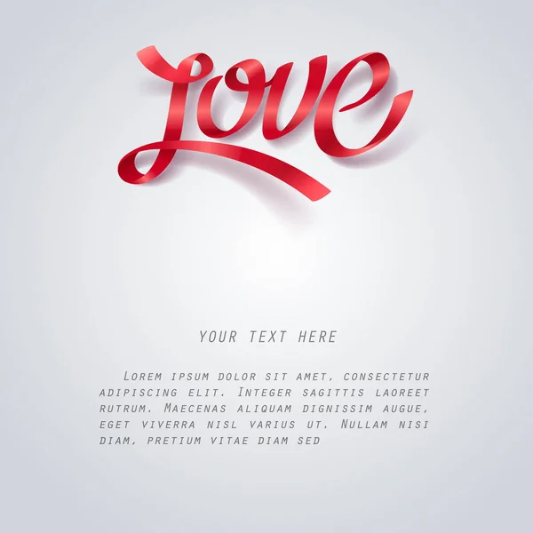 Rött band av kärlek kalligrafi och bokstäver, alla hjärtans dag en — Stock vektor