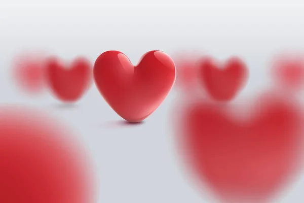 Coração vermelho 3d Valentine em foco, profundidade rasa de campo — Vetor de Stock