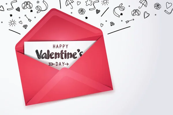 Röd öppning post och glad Alla hjärtans dag-kort med doodles av — Stock vektor