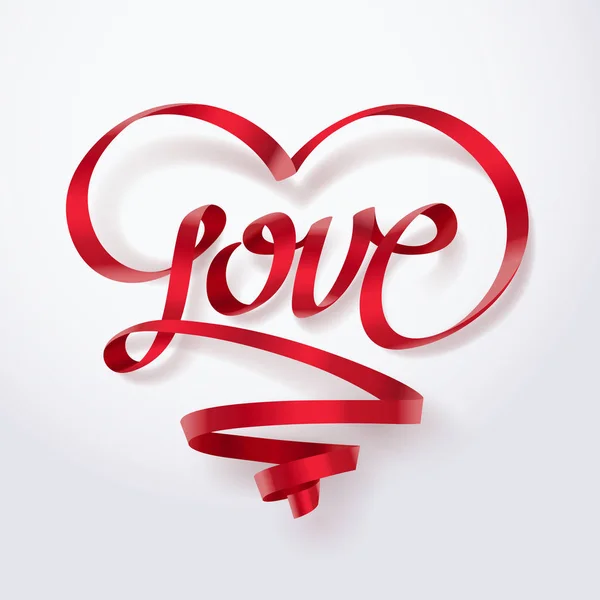 Rode lint van liefde kalligrafie en belettering, valentine's Day — Stockvector