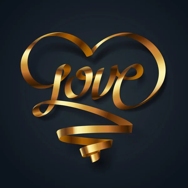 Gouden lint van liefde kalligrafie en belettering, valentine's Day — Stockvector
