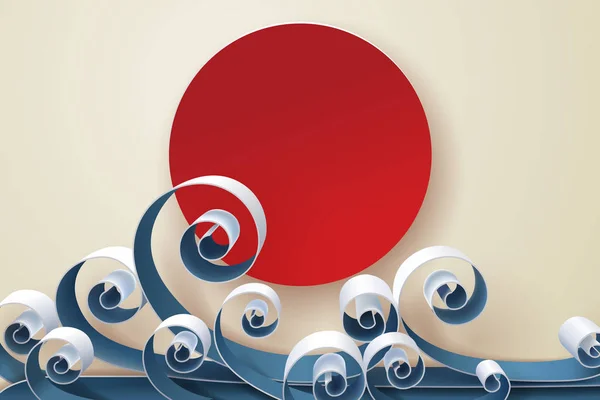 Arte de papel de la ola y el sol japoneses — Archivo Imágenes Vectoriales