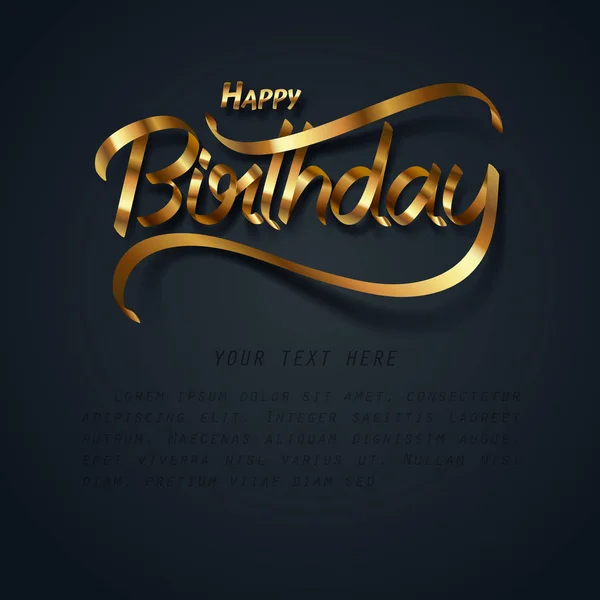 Χρυσή κορδέλα χαρούμενα γενέθλια καλλιγραφία χεριών γράμματα — Διανυσματικό Αρχείο