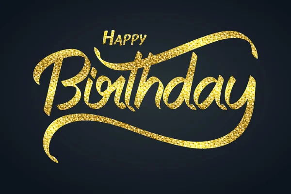 Brillo de oro de feliz cumpleaños caligrafía letras de la mano — Vector de stock